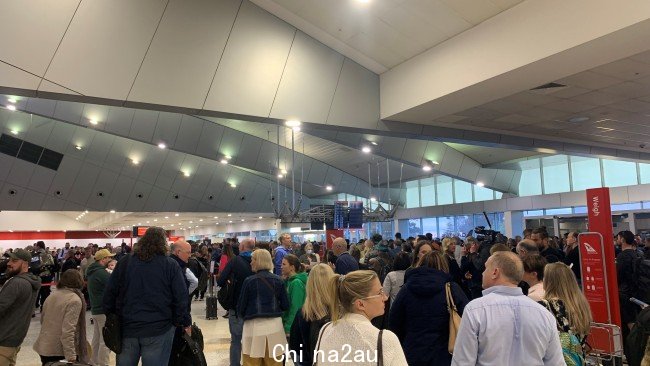 墨尔本机场有数百人排队办理重新安检。图片：NCA Newswire/Holly Edwards-Smith