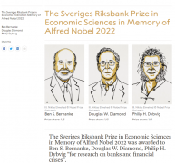 2022诺贝尔经济学奖授予美联储前主席伯南克等3位经济学家