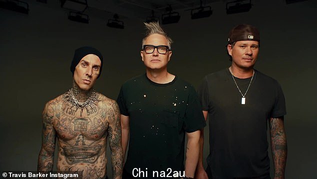 Blink-182 七年来首次重聚世界巡演 - 包括在澳大利亚和新西兰的日期。(左起:Travis Barker、Mark Hoppus 和 Tom DeLonge)