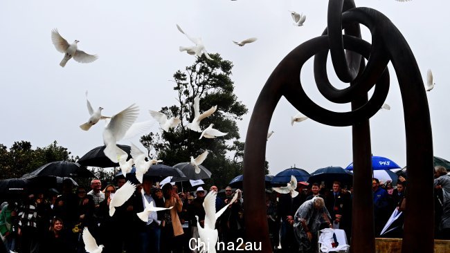 白鸽也在仪式上被释放。图片：NCA NewsWire / Jeremy Piper