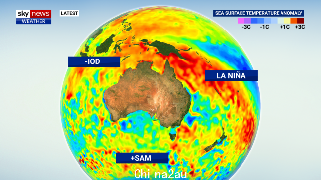 今年夏天将袭击澳大利亚人的潮湿天气是由我们当前的气候驱动因素造成的。图片: Sky News Australia