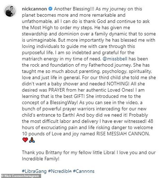 Gratitude: 在上个月 9 月欢迎他的儿子 Rise Messiah 之后,尼克在他的 Instagram 上向他的追随者输入了一份特别声明