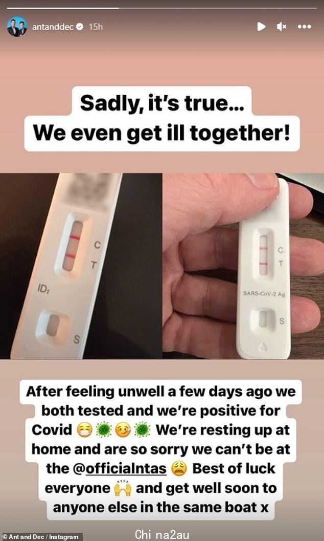 哦,亲爱的:这对电视二人组在 Instagram 上分享了他们的横向流动测试结果的照片,显示他们都是阳性的