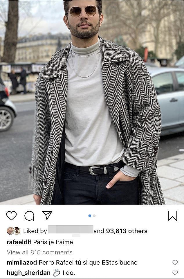 关于两人关系的唯一线索出现在 2019 年,当时 Sheridan 在 de la Fuente 的 Instagram 帖子中评论了“我愿意”和订婚戒指表情符号(如图)