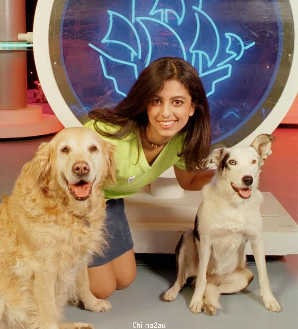 对于 60 岁及以下的任何人来说,Blue Peter 的名字都会唤起人们对每天放学后在电视机前的美好回忆。上图:1997 年的主持人 Konnie Huq 和当时的节目犬、金毛猎犬 Bonnie(左)和边境牧羊犬 Mabel
