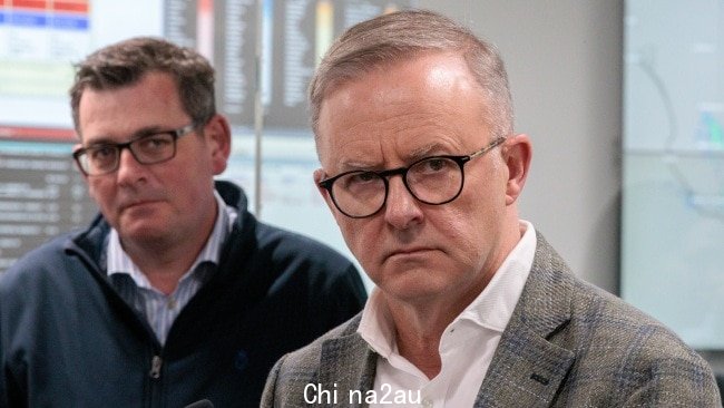 总理安东尼·艾博年和维州州长丹尼尔·安德鲁斯(Daniel Andrews)联合宣布拨款 15 亿美元沃德可再生能源。图片:NCA NewsWire / David Geraghty