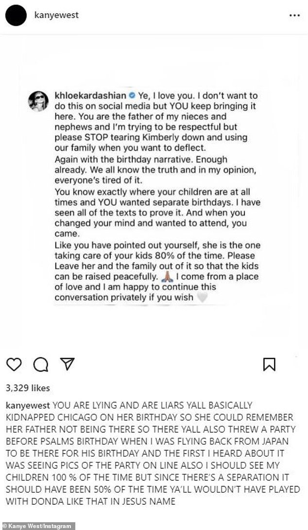 Defense:在 Kanye 的声明之后,Khloe 也发表了评论,并要求他'停止撕毁金伯利'