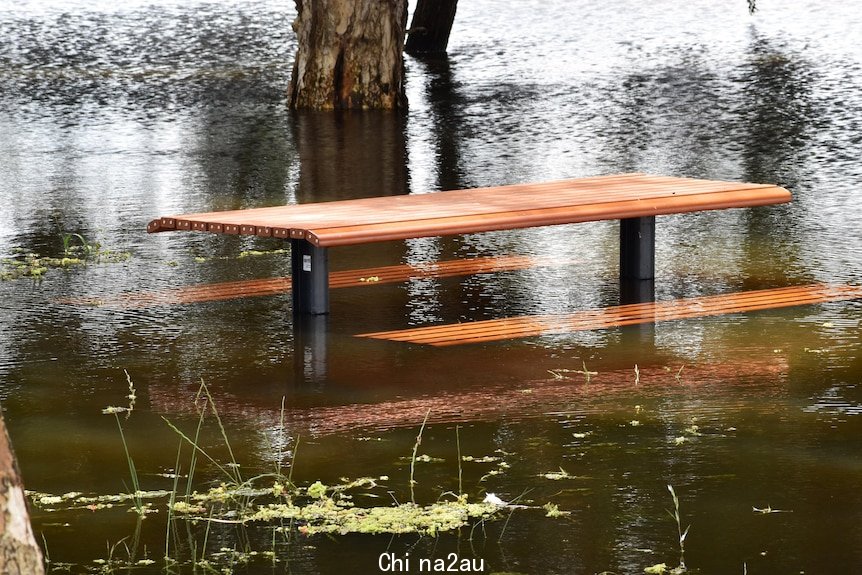 被洪水淹没的长凳