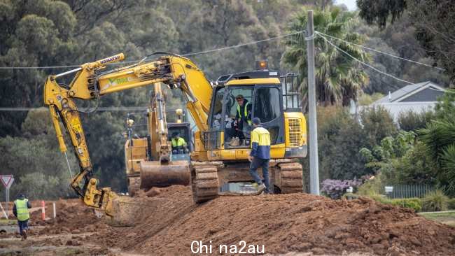 Echuca 为即将到来的洪水做准备,当局修建了一个 2.5 公里的泥土堤坝。图片:NCA Newswire/Jason Edwards