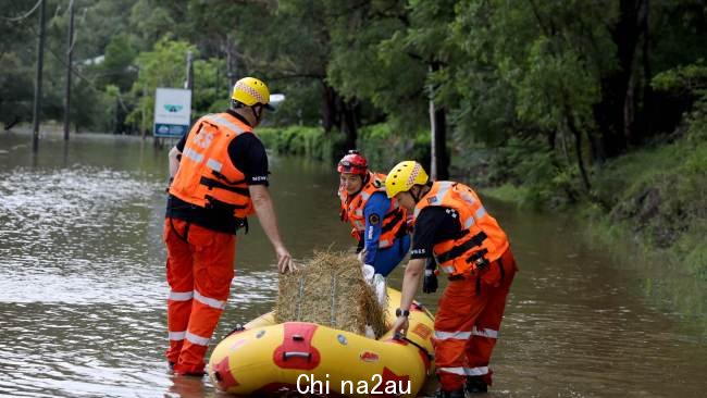 新南威尔士州霍克斯伯里地区 Wisemans Ferry 发生洪水。照片：Jane Dempster/The Australian。
