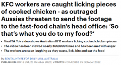 疑肯德基员工“下班时间”视频曝光，舔炸鸡啃生菜吞薯片！澳洲网友怒了（组图）
