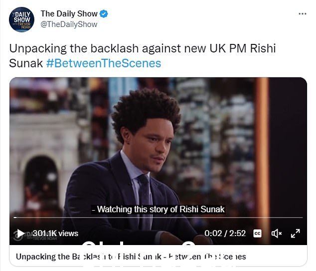  38 岁的特雷弗·诺亚 (Trevor Noah) 在上传了他的节目《每日秀》(The Daily Show) 中的一段片段后，在推特上引发了他的英国粉丝的愤怒，该片段题为：“解开对 Rishi Sunak 的强烈反对”