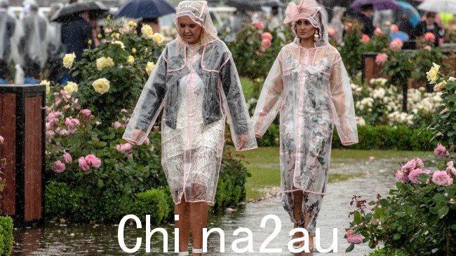 一阵冷空气和阴雨天气即将到来,正好赶上墨尔本杯日,澳大利亚天空新闻气象学家 Rob Sharpe 写道。图为 2018 年墨尔本杯上披着斗篷的投注者。照片:Jason Edwards