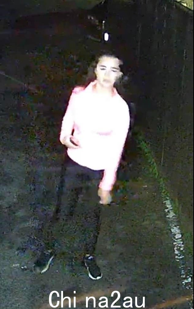 一家人的闭路电视录像显示,一名身穿粉色运动服的女子在酒吧门口踱步,等待男人加入