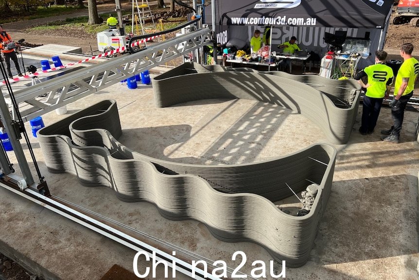 A half-completed 3-D printed house under construction by Contour3D in Melbourne.