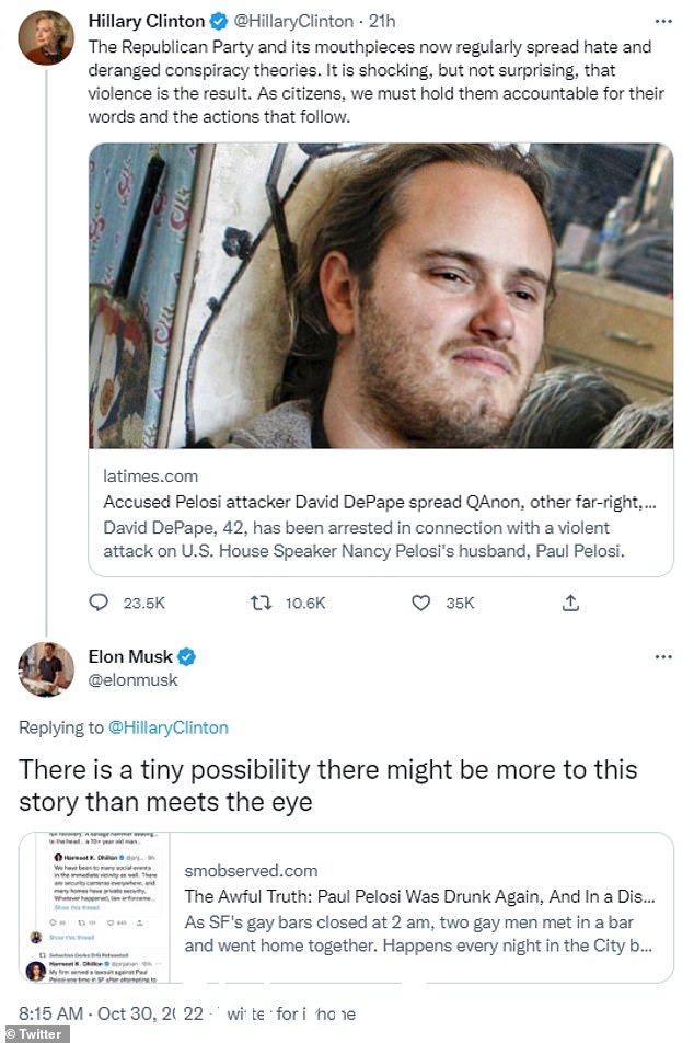 Twitter 新任 CEO Elon Musk 分享了一个链接,指向一篇现已删除的文章,暗示保罗佩洛西离开了同性恋周五早上大卫·德帕佩 (David DePape) 的酒吧据称遭到了锤子的袭击