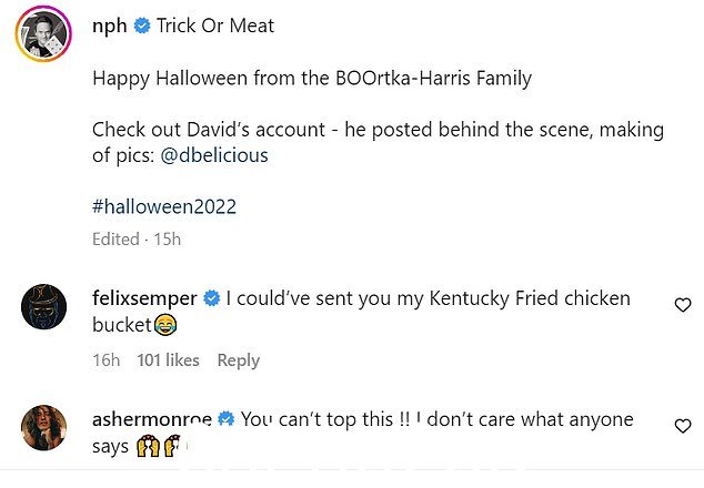 Trick or Meat: Neil 写了 'BOOrka-Harris 家族的万圣节快乐',正如美国歌手 Asher Monroe 所宣称的那样,'你不能超过这个!!'