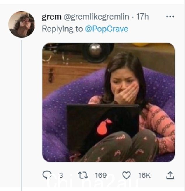 Meme: @gremlikegremlin 分享了来自 iCarly 的 Miranda Cosgrove 的表情包,用手捂着嘴