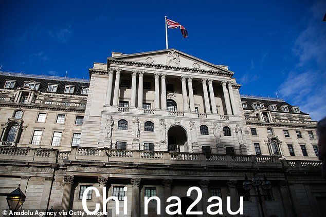 英格兰银行承认,对于那些准备续订交易的家庭,今天的抵押贷款每年将增加约 3,000 英镑。图为:今天在伦敦的英格兰银行