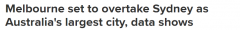 澳洲最大城市头衔或易主！报告：专家：墨尔本人口将赶超悉尼，就在2030年（图）