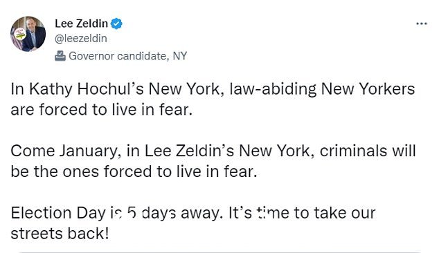 美国众议员和纽约州长候选人 Lee Zeldin 抨击州长 Kath y Hochul 为大苹果城最新的强奸事件和犯罪率激增“class=