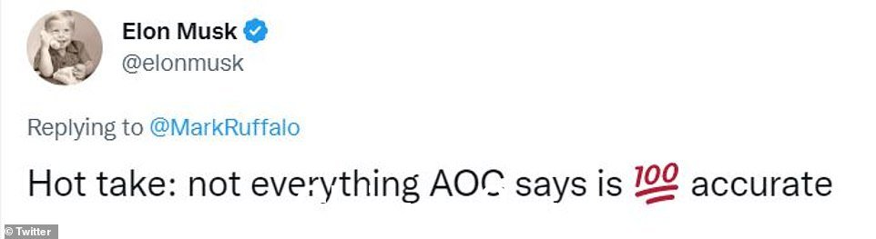 周六,Twitter 首席执行官埃隆·马斯克在 Twitter 上回应 Mark Ruffalo,告诉演员不要相信“AOC 所说的一切”