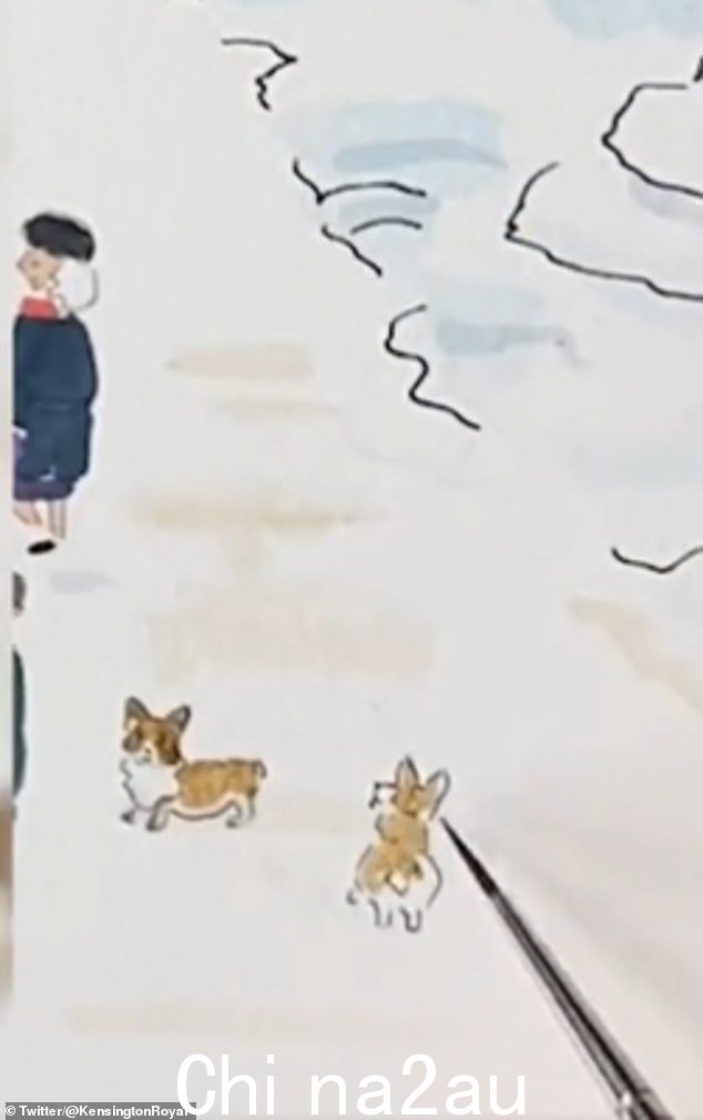 插图上的可爱细节展示了许多皇家柯基犬,显然是对女王的致敬