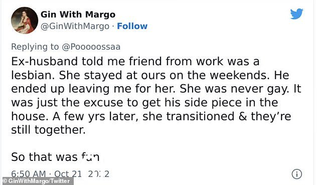 这个女人,来自加利福尼亚,透露她的前夫在离开她去找新女人之前假装他的新“朋友”是个女同性恋“class=