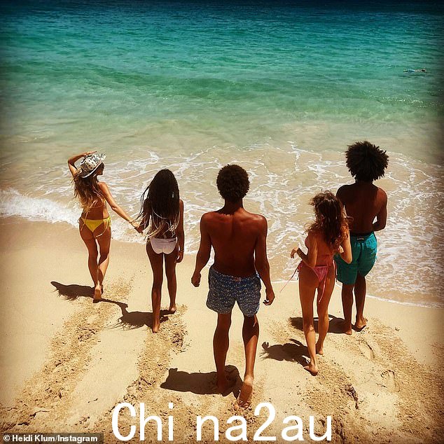 7 月 27 日全家福:Kaulitz 是 Heidi 四个孩子的继父——女儿 Lou,13 岁;儿子 Henry,17 岁;女儿 Leni,18 岁;儿子 Johan,本月 16 岁——与前伴侣 Flavio Briatore和前夫 #2 Seal