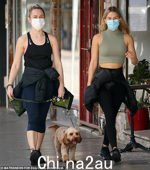 人脸标记是现在在昆士兰被推荐用于人们无法保持社交距离的室内环境、医疗机构以及老年人或弱势群体周围(图中是两名戴着口罩的年轻女性)