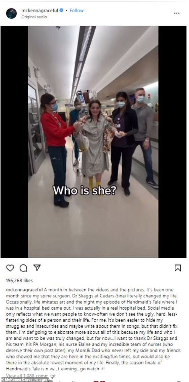 Grace 说她很感谢她的医生和他的团队,还有她的家人和朋友