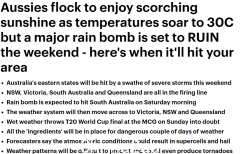 超级雷暴来袭，大雨将席卷澳洲及多州！部分地区恐洪涝灾害 气象局发布警报（图）