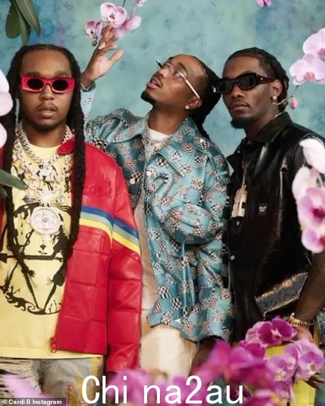 他们的样子:她的帖子包括一张复古专辑,其中包括他与 Offset 和他们的叔叔 Quavo 的照片,他与他一起组成了嘻哈三人组 Migos