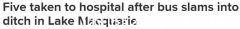 新南威尔士州一辆公交车深夜翻车掉进沟里，两人被甩出车外！ 5人受伤送院（图）