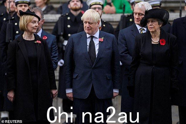Liz Truss(左)、Boris Johnson(中)和Theresa May(右)等七位前首相今天出席了会议