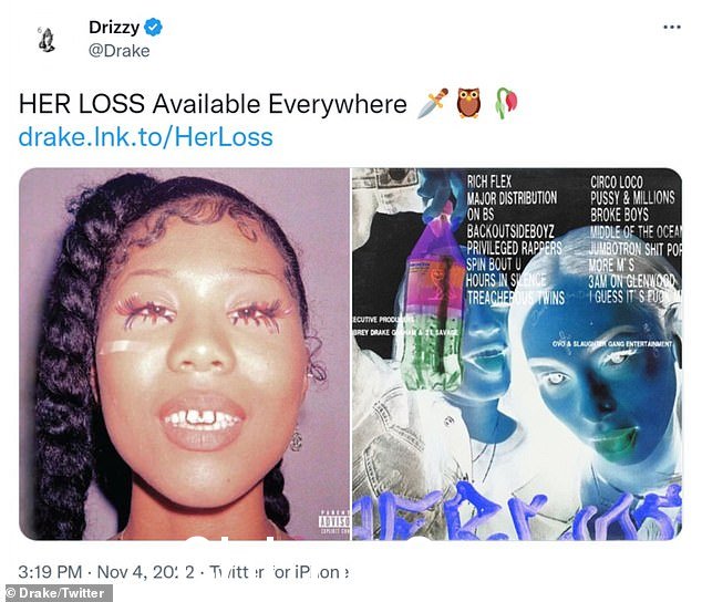 '随处可用!'这完全是为了宣传 Drake 和出生于伦敦、在亚特兰大长大的 30 岁的联合录音室专辑 Her Loss