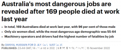 澳洲最危险的工作出炉了！机械师和司机死亡人数最多，55-64岁风险最大（图）