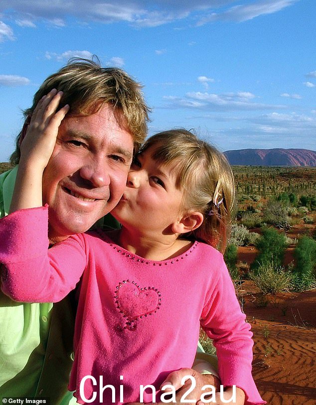 Bindi Irwin 向她已故的父亲 Steve Irwin 致以感人的敬意。11 月 15 日是澳大利亚的 Steve Irwin 日,这是一年一度的活动,旨在纪念这位举世闻名的环保主义者“鳄鱼猎人”的生平和遗产。 (图:2001 年的 Bindi 和 Steve)
