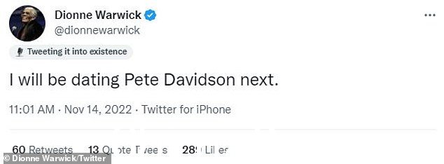 Dionne 在她的 Twitter 上简单地与她的 602K 追随者分享:'我接下来要和 Pete Davidson 约会'