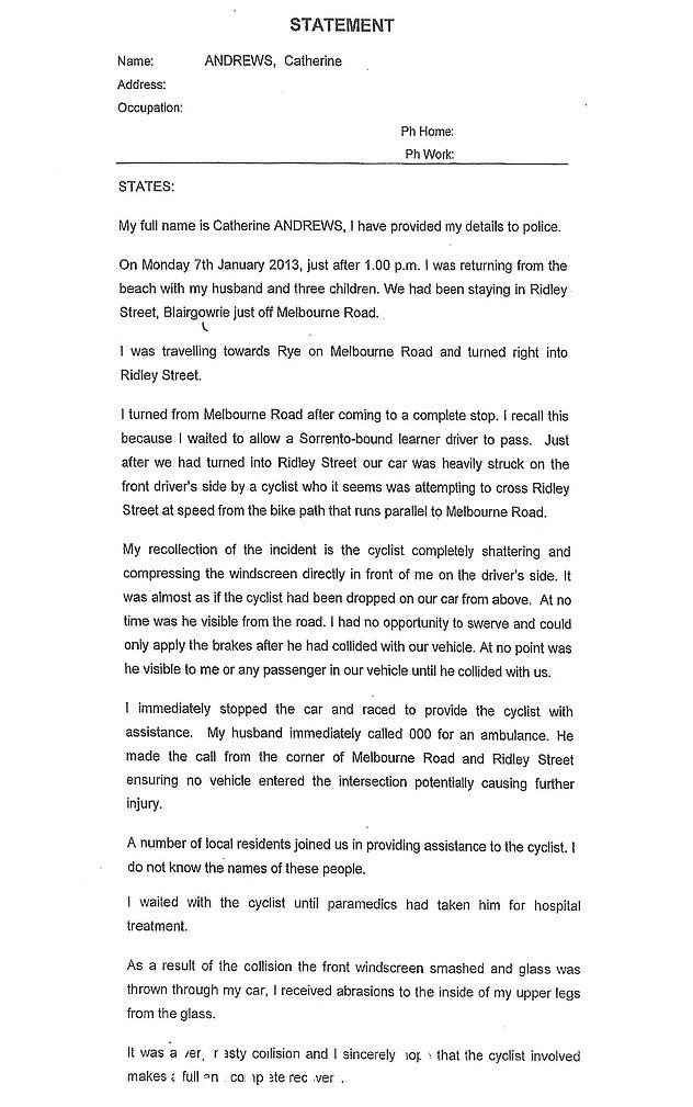 Catherine Adams 强调她是当时的司机事发时,她说她一直开得很慢,因为她不得不在路口停下来让初学者通过