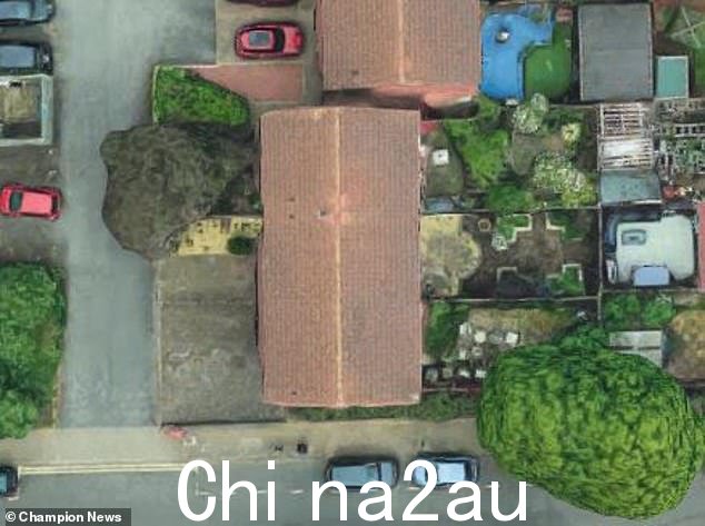 航拍照片显示克拉克博士的花园(路边,部分被树覆盖),伊斯梅尔夫人的花园就在上方