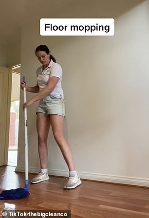 Kacie 说的她厨房的其他区域她虔诚地清洁地板和橱柜门,以及厨房的防溅板(如图清洁)