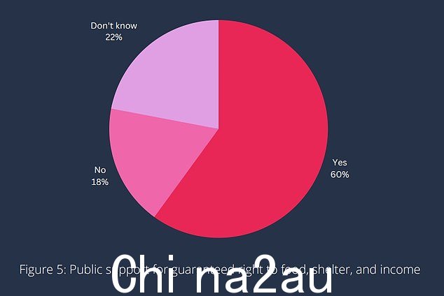 五分之三(60%)表示应该引入新法律在英国,给予人民住房、食物和足够收入的权利,只有不到五分之一(18%)的人反对