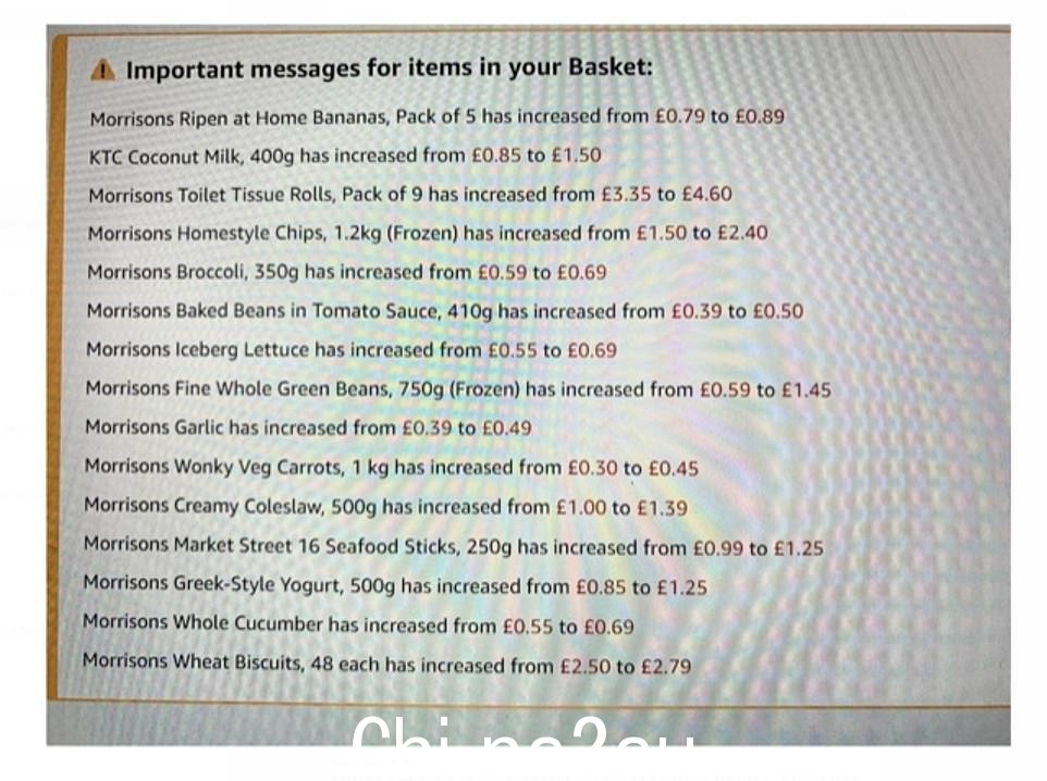 Morrisons 的 MailOnline 读者购物篮显示最近几个月价格上涨了多少
