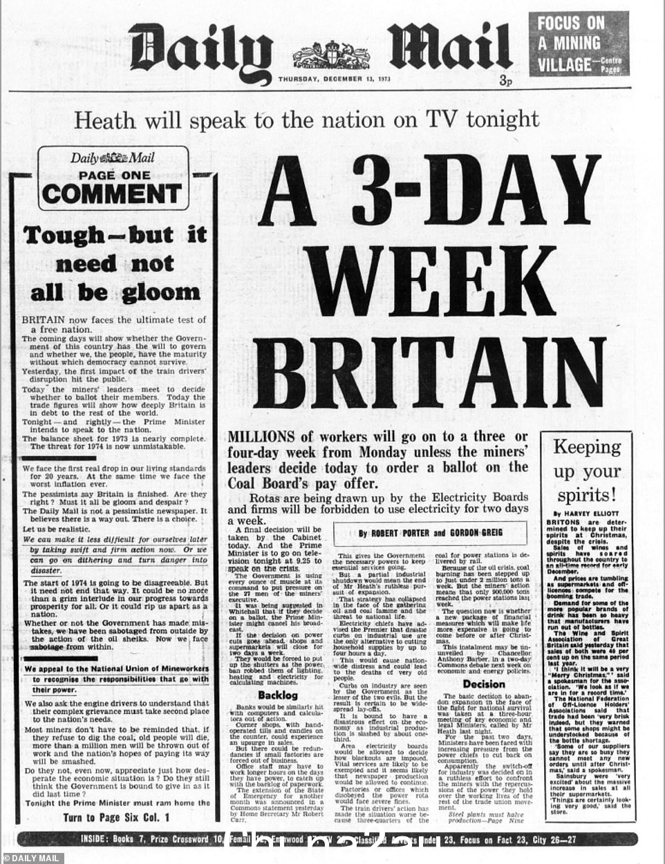《每日邮报》1973 年 12 月 13 日的报道报道了英国是如何被设定的改为每周工作三天