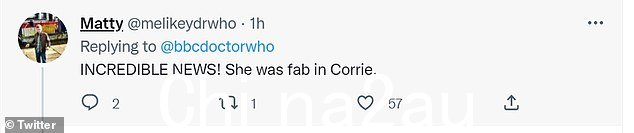 粉丝们喜欢这个消息,其中一条推文说:'天哪,这就是她离开 Corrie 的原因!我是o 为她高兴!!'