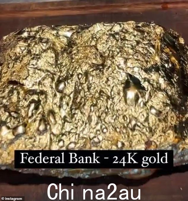 短视频的标题是:'联邦银行 - 24K g old' 并展示了一块昂贵的肉