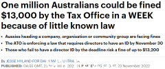注意！ ATO新规下周生效 数百万澳人或受影响 最高罚款13000澳元（图）