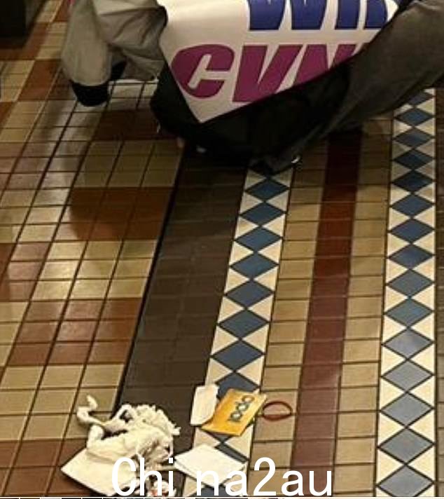 逮捕现场的照片显示林先生的养老金蛋白石旅行卡在他散落的物品中(上图)
