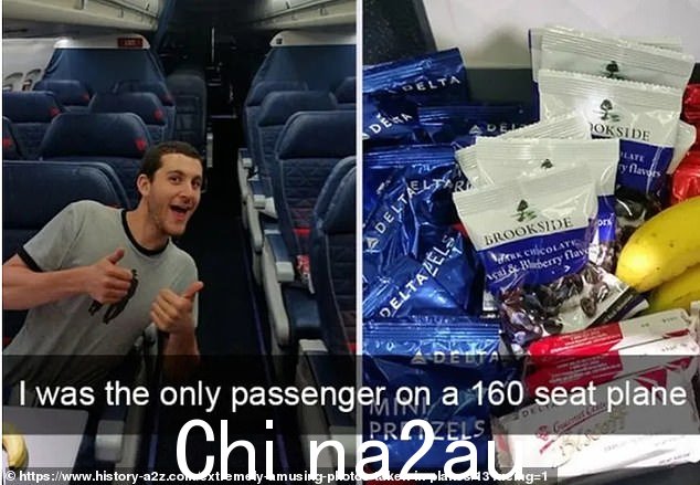 私人航班!这个人是一架160座的飞机上唯一的人,他在美国达美航空公司吃零食
